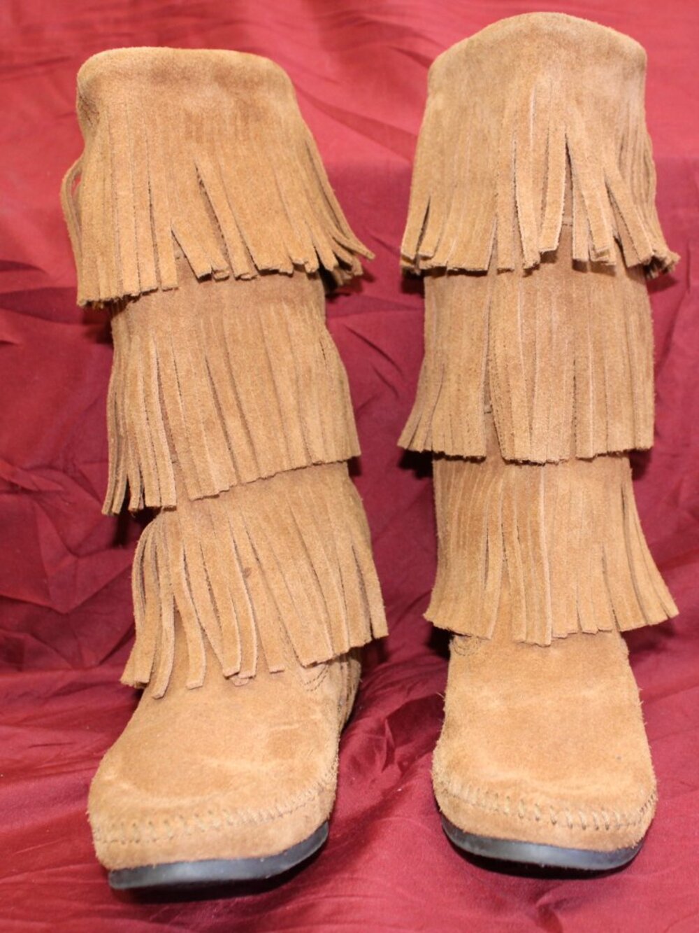 Minnetonka Women's 3-Layer Fringe Boots in brown suede Size 9